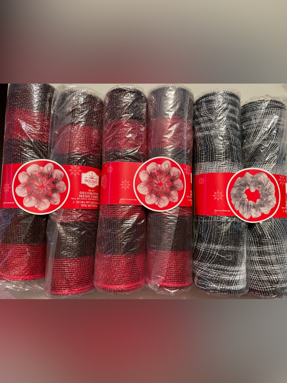 Red and Black white buffalo plaid Decorative Mesh Ribbon 6 rolls New crafts